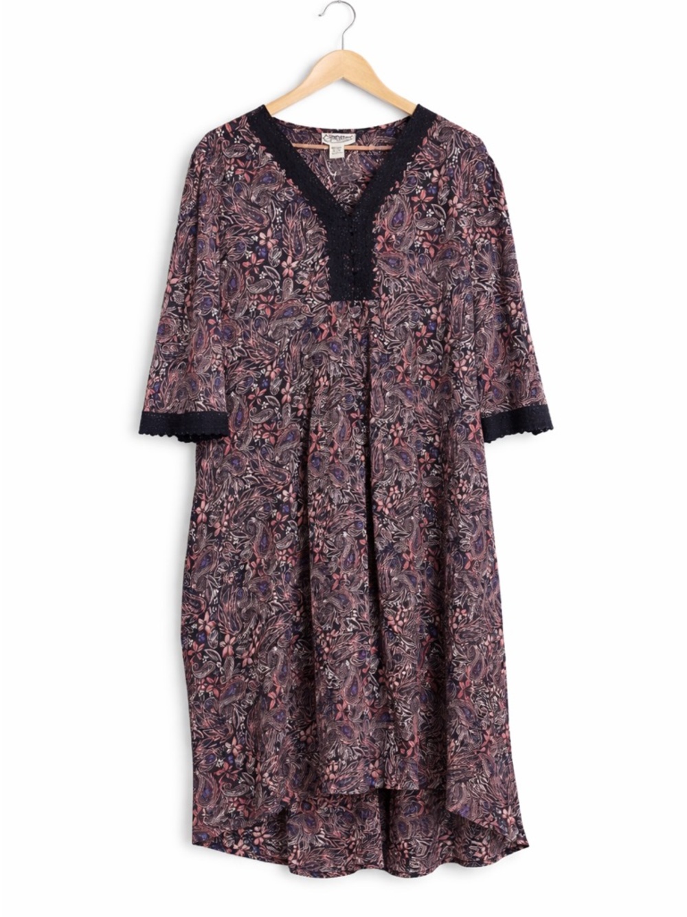 Expressions Catalog Paisley Boho Dress 2X NWOT 100% Cotton Lace Trim Midi/maxi